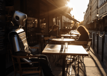 Test de Revoicer - un robot qui éprouve des émotions, assis à un bar