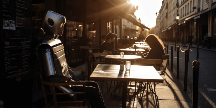 Test de Revoicer - un robot qui éprouve des émotions, assis à un bar
